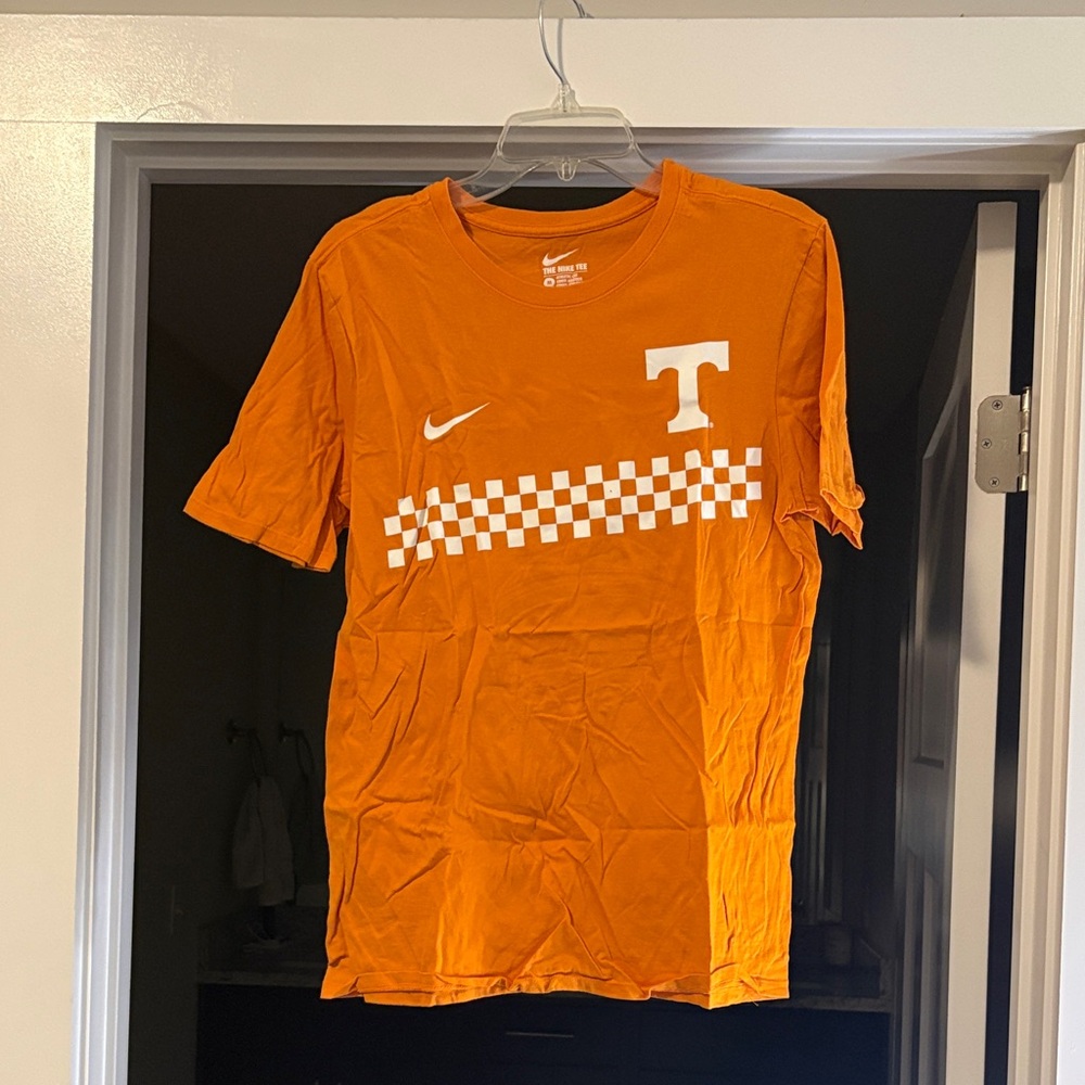 Nike Orange T-Shirt with White Checkered Design